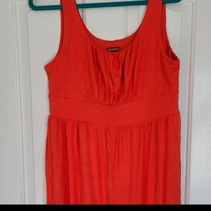 MERONA SLEEVELESS V-NECK DRESS STRETCH ORANGE/CORAL KNEE LENGTH LARGE